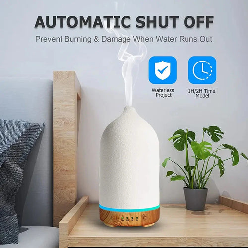 BowLift | Aromisca Ceramic Aroma Diffuser | 100 ml Ultrasonic Air Humidifier | 7 LED Colors & Timer | Handcrafted Design