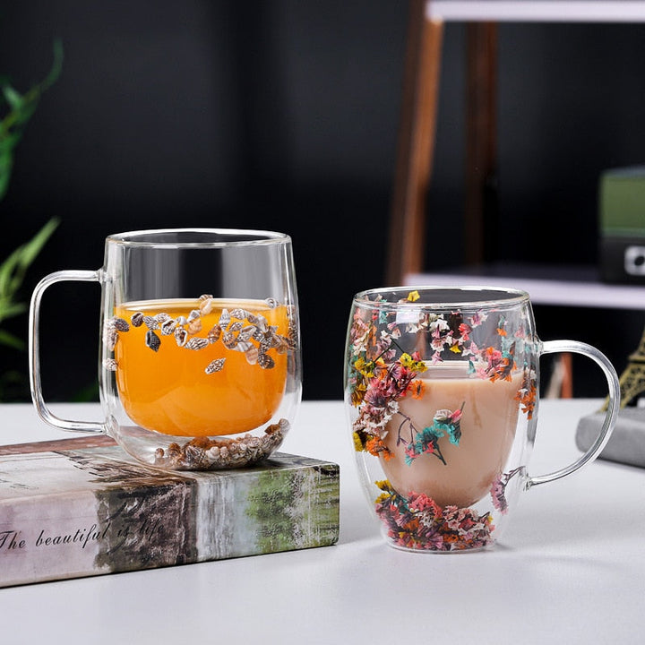 Double-walled dried flower glass cup