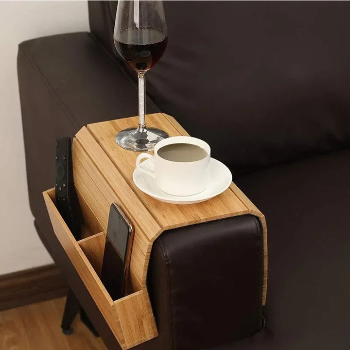 Minimalist Bamboo Sofa Armrest Organizer | Bowlift