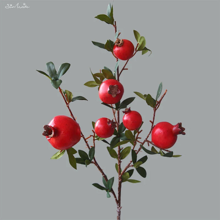 6-Piece Artificial Pomegranate Fruit Branch with Leaves