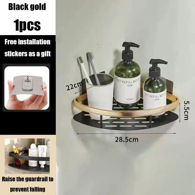 BowLift | AquaSpace Pro | Corner Shower Shelf Without Drilling | Aluminum | Rust-Free & Load-Bearing | Bathroom Shelf in Black, White, Silver or Black-Gold