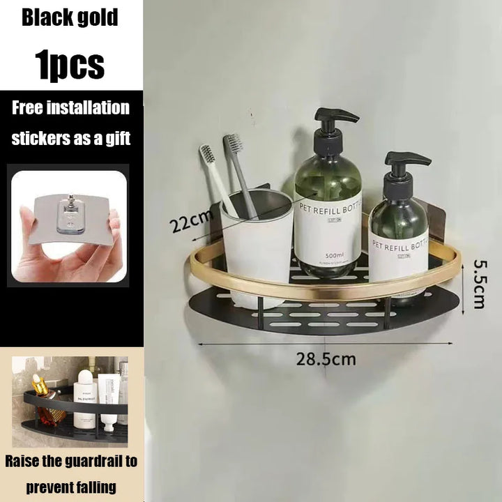 BowLift | AquaSpace Pro | Corner Shower Shelf Without Drilling | Aluminum | Rust-Free & Load-Bearing | Bathroom Shelf in Black, White, Silver or Black-Gold