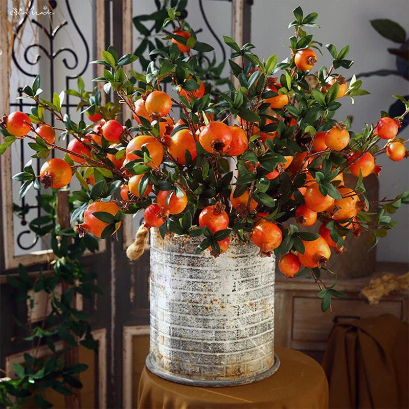 6-Piece Artificial Pomegranate Fruit Branch with Leaves