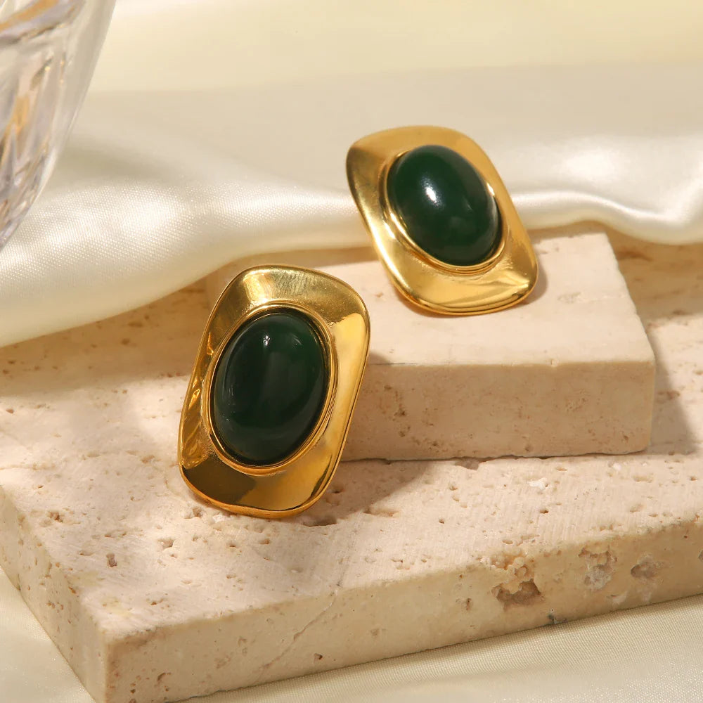 BowLift | 18k Green Oval Opal Rectangle Earrings