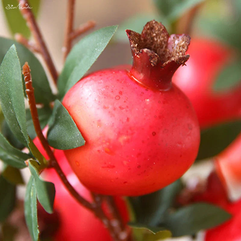 6-Piece Artificial Pomegranate Fruit Branch with Leaves