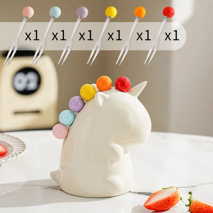 BowLift | Ceramic Unicorn Stainless Steel Fruit Fork Set