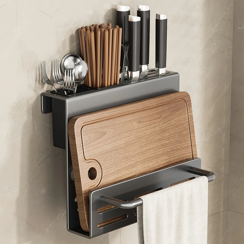 ChefSpace Wall-mounted Knife Holder with Cutting Board Storage – Stainless Steel Bowlift