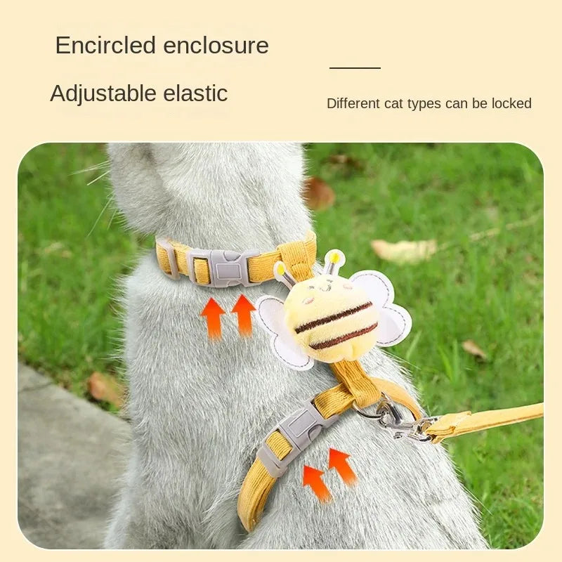 BowLift | BeeWalk | Adjustable Harness Set with Leash & Collar | Double Layer Design in Cartoon Bee Look | For Cats & Small Dogs