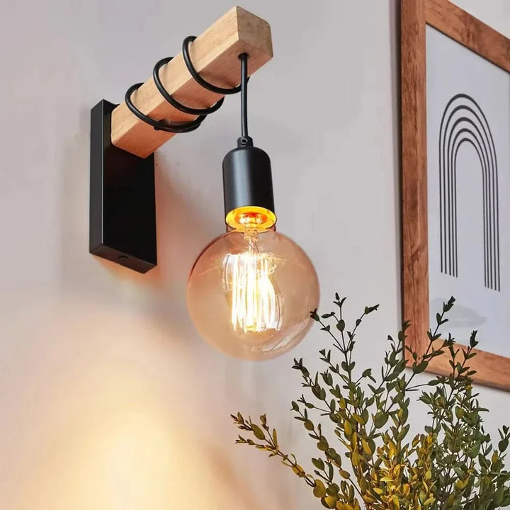 BowLift | Vintage Wood & Iron Wall Lamp – RetroLume E27