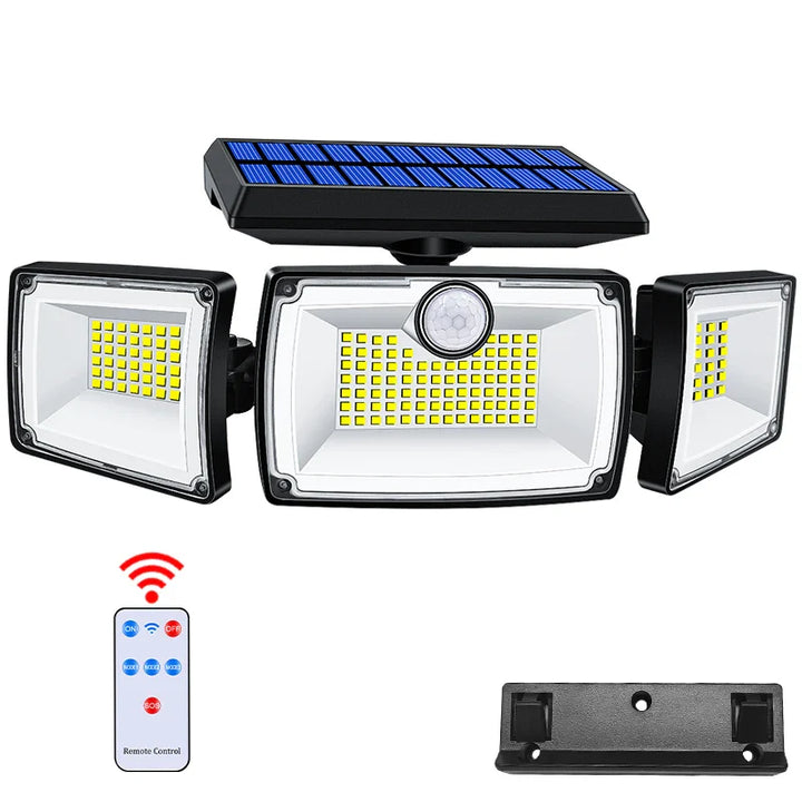 BowLift | SecuSolar MaxView 167 Solar Security Spotlight 167 LEDs | 3 Adjustable Heads | Motion Sensor & 3 Light Modes | IP65 Waterproof | 2200 Lumens