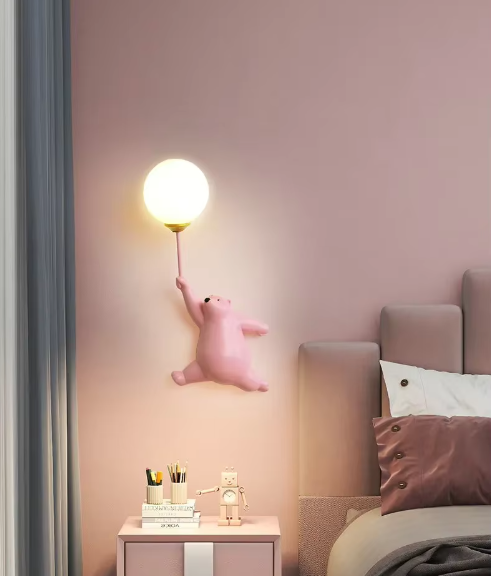 BowLift | Modern LED Cartoon Wall Lamp – Minimalist Bear Wall Light with 3D Moon