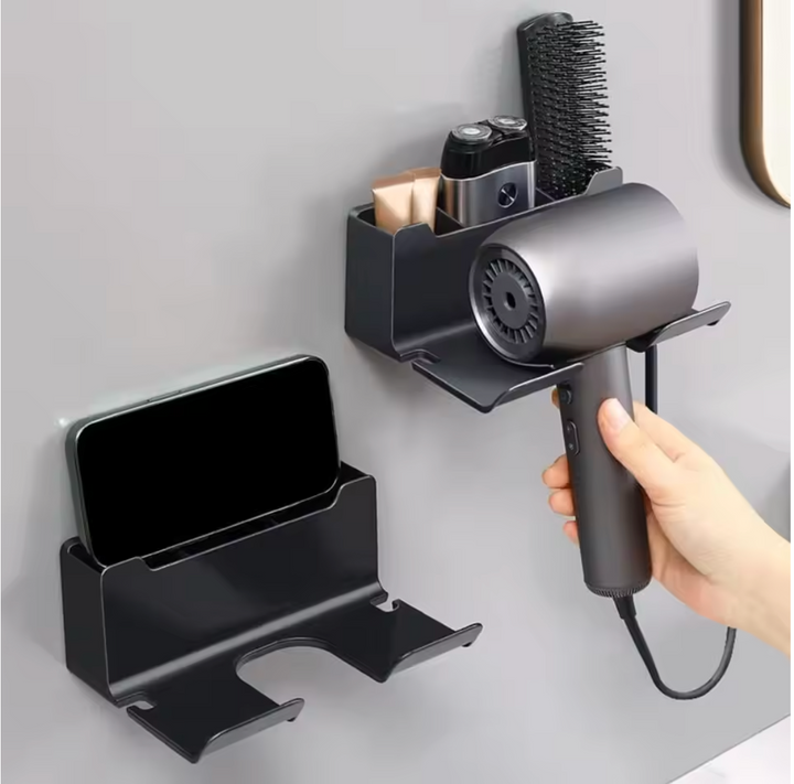 Multifunctional hair dryer holder – wall mounted | no drilling | with plug storage | ABS plastic Bowlift