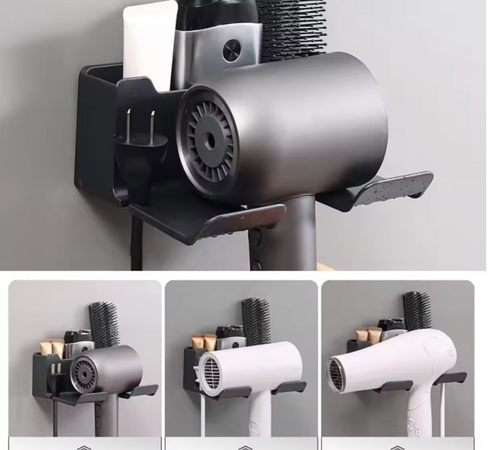 Multifunctional hair dryer holder – wall mounted | no drilling | with plug storage | ABS plastic Bowlift