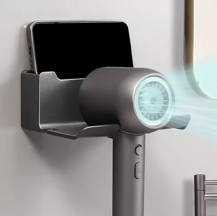 Multifunctional hair dryer holder – wall mounted | no drilling | with plug storage | ABS plastic Bowlift
