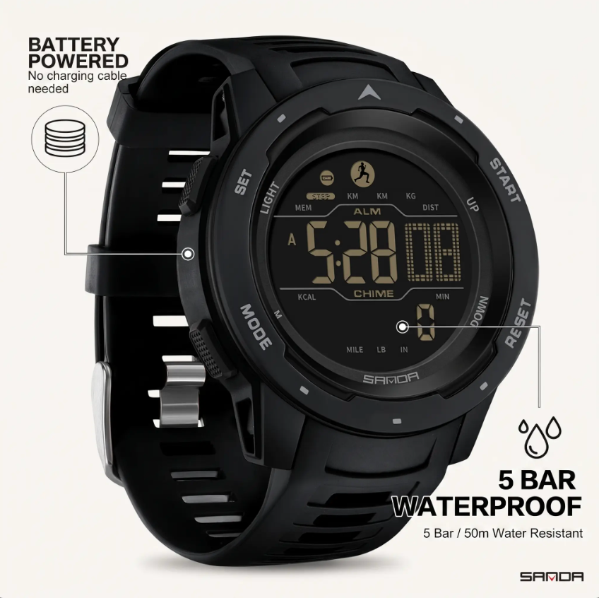 BowLift | Waterproof Military Pedometer Digital Watch