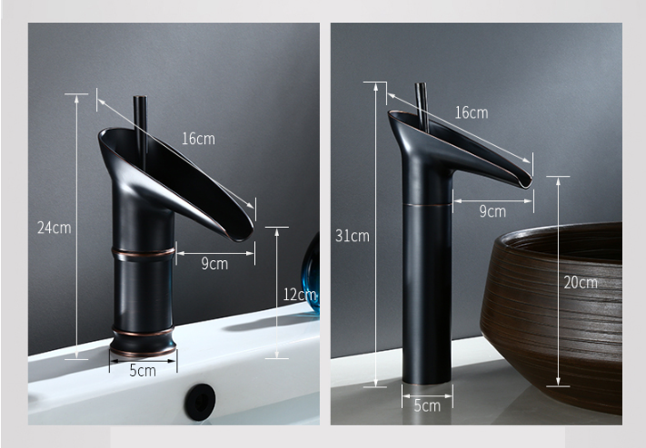 BowLift | Antique Brass Waterfall Basin Tap – Vintage Bathroom Mixer Faucet with Hot & Cold Control