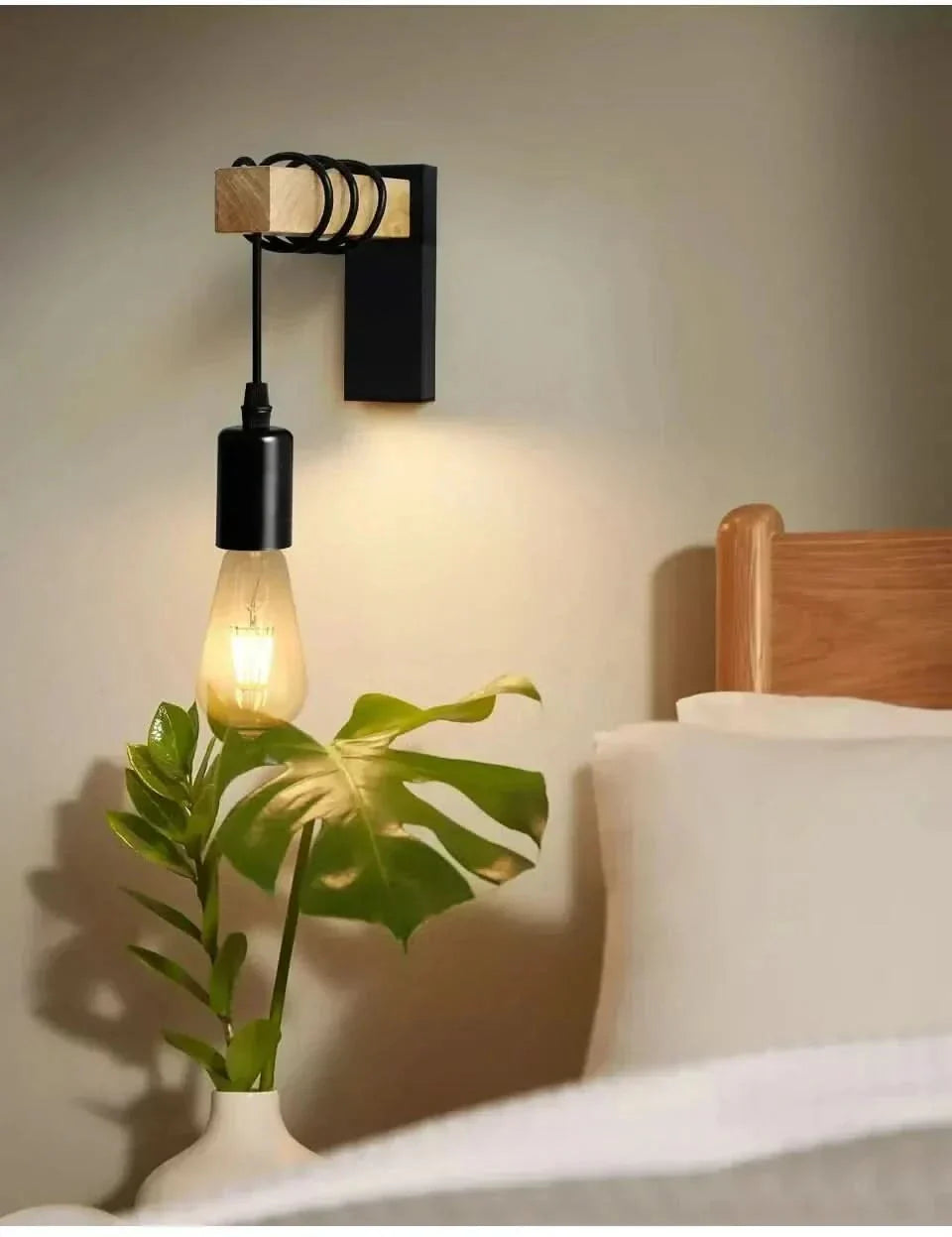 BowLift | Vintage Wood & Iron Wall Lamp – RetroLume E27