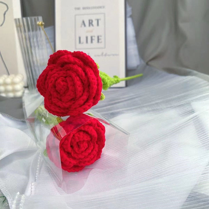 Hand-knitted rose bouquet