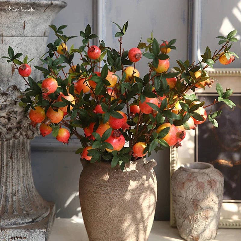 6-Piece Artificial Pomegranate Fruit Branch with Leaves