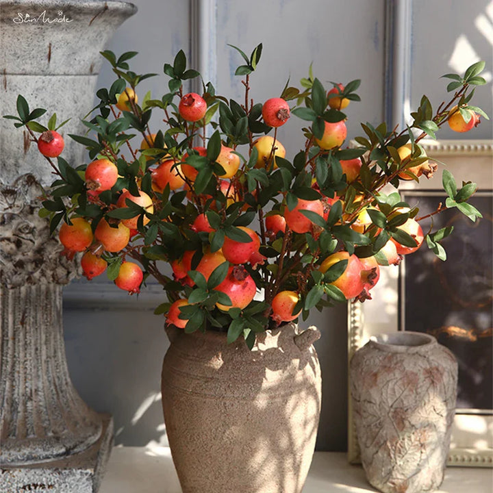 6-Piece Artificial Pomegranate Fruit Branch with Leaves
