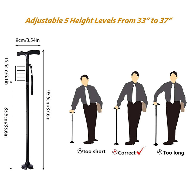 BowLift | Stable Adjustable LED Light Anti-slip Walking Stick