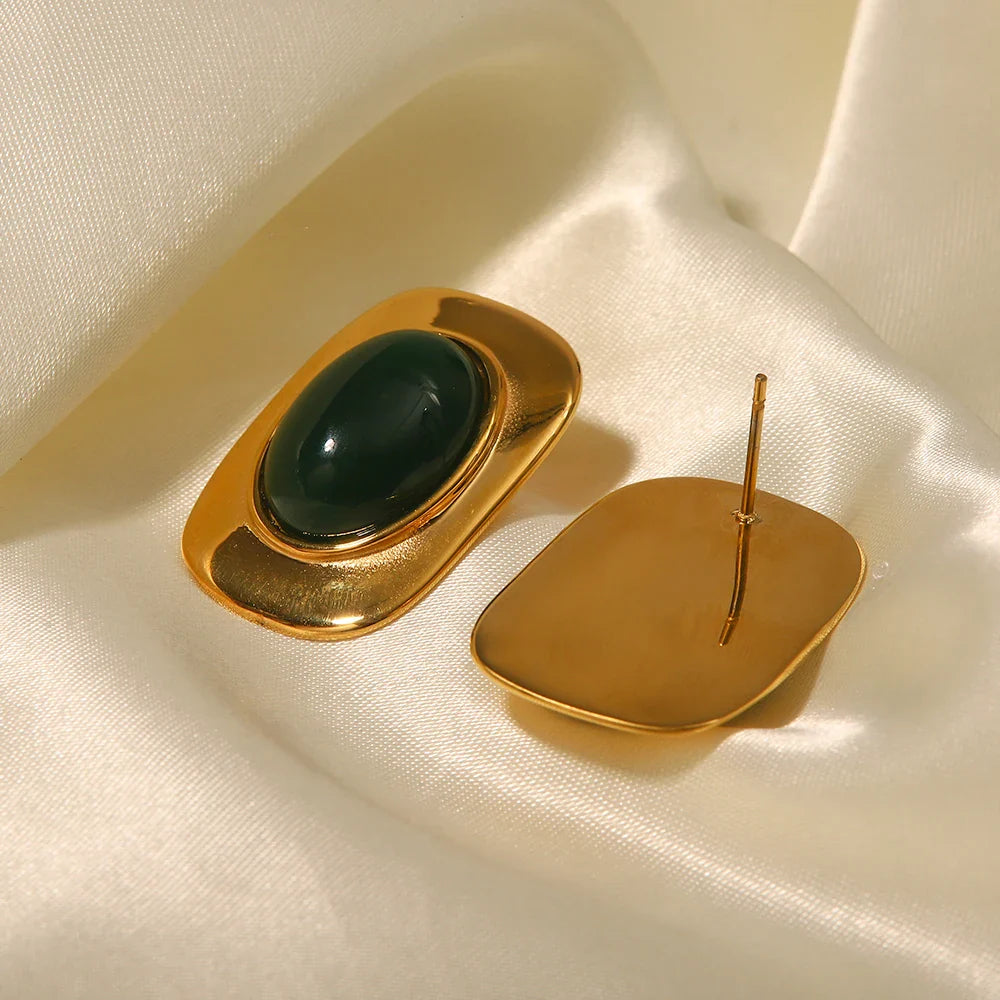 BowLift | 18k Green Oval Opal Rectangle Earrings