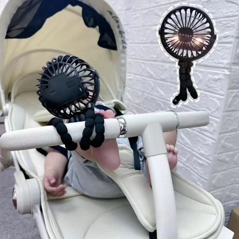 Rechargeable Baby Stroller Fan: Handheld USB Bladeless Mini Ventilator - Silent Cooling for Outdoor Use, Neck and Table Fan | Bowlift