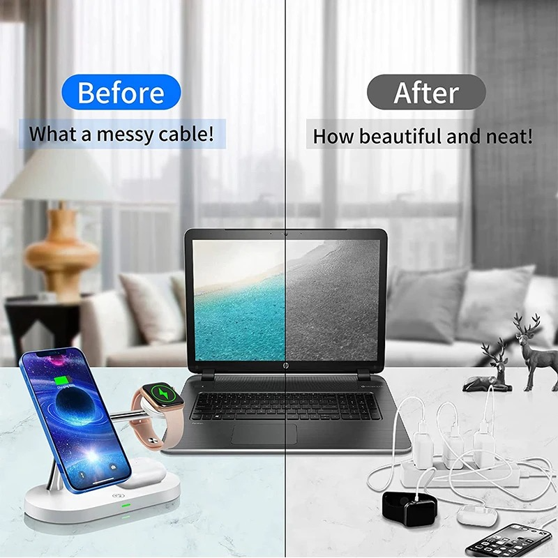 BowLift | Magnetic 3 in 1 Wireless Charging Station - Fast Charger for iPhone, Apple Watch & AirPods