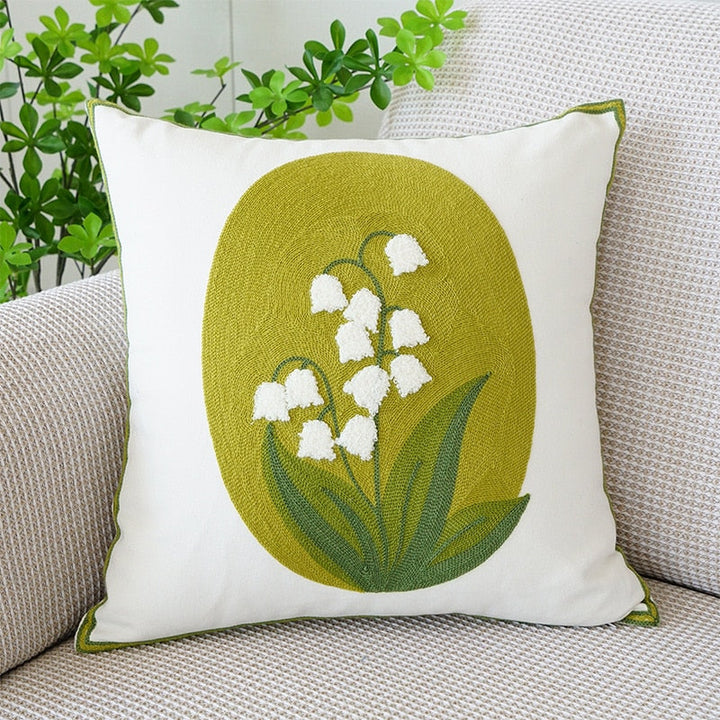 Embroidered tulip cushion cover