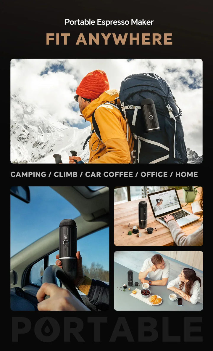BowLift | Self-Heating Portable Electric Espresso Maker with USB-C Charger – Compatible with Ground Coffee & Nespresso Capsules