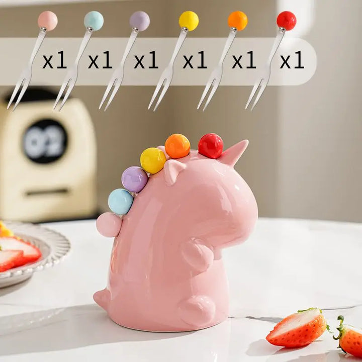BowLift | Ceramic Unicorn Stainless Steel Fruit Fork Set