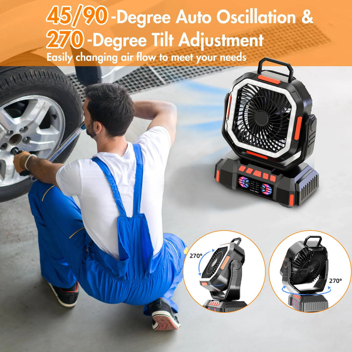 BowLift | Rechargeable Camping Fan with 40000mAh Battery & LED Lantern – F22