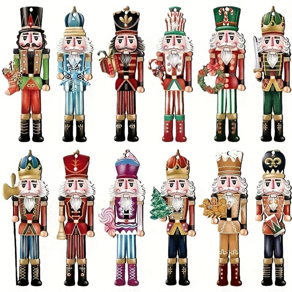 BowLift | Wood Gloss | Christmas Ornament Nutcracker | 12-piece Set | Wooden Ornaments for Hanging | Christmas Decorations & Decor for Christmas 2024/2025