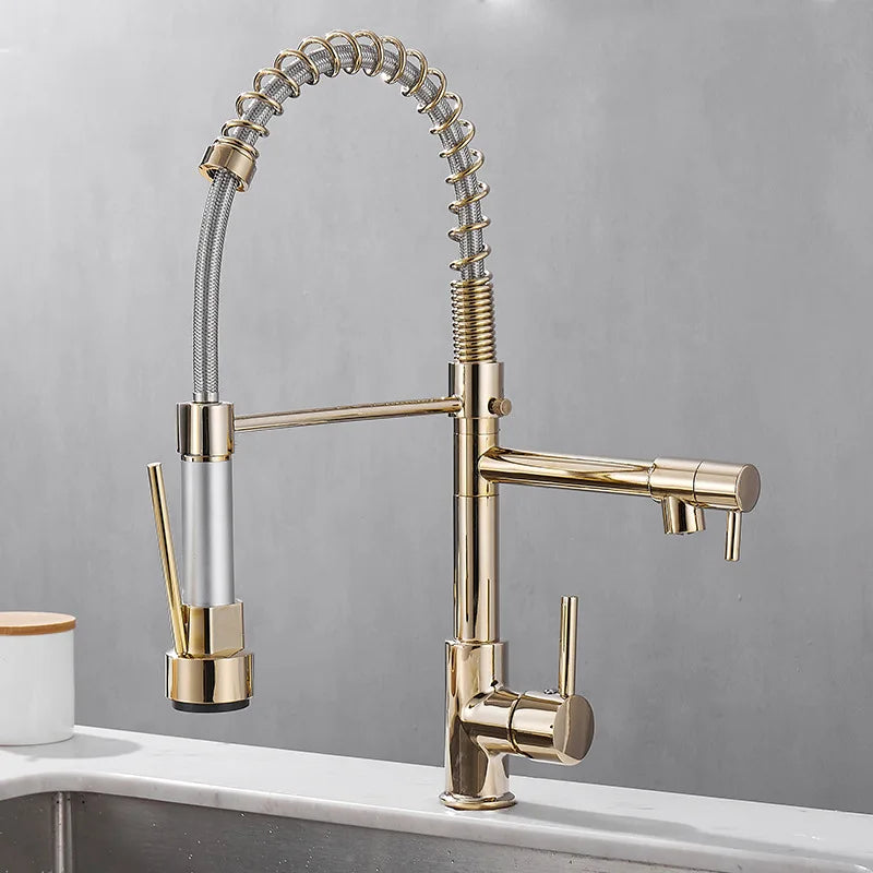BowLift | DualFlow Kitchen Faucet - Luxurious Double Bronze Kitchen Faucet