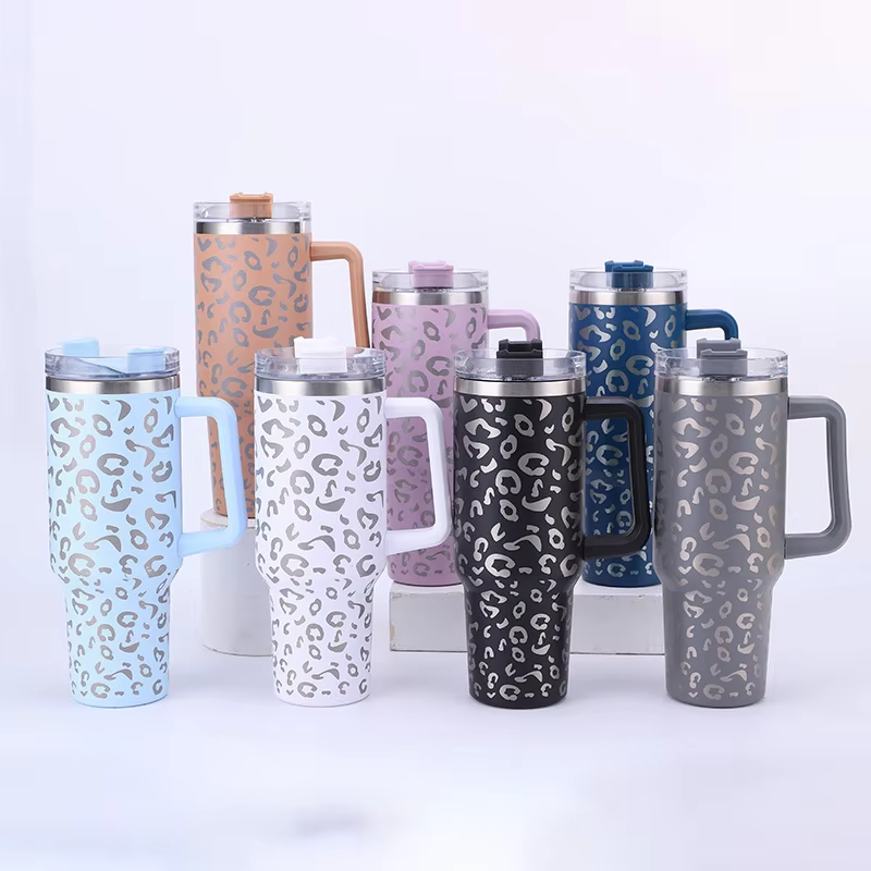 BowLift | Leopard Print Insulated Tumbler with Handle and Straw 40oz Stainless Steel