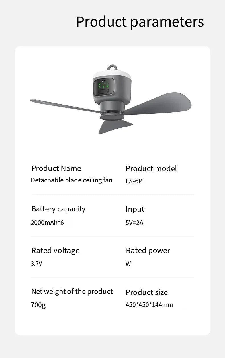 12000mAh Portable Ceiling & Camping Fan – Outdoor Tent Air Circulator and Cooling Ventilator | Bowlift