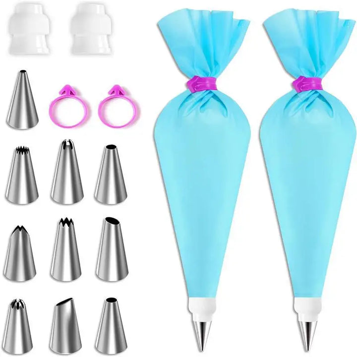 BowLift | BakeDeko Piping Nozzle Set | Reusable Silicone Piping Bags with Stainless Steel Nozzles | For Cakes, Cupcakes & Pastries