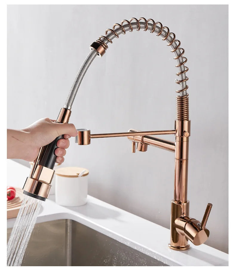 BowLift | DualFlow Kitchen Faucet - Luxurious Double Bronze Kitchen Faucet