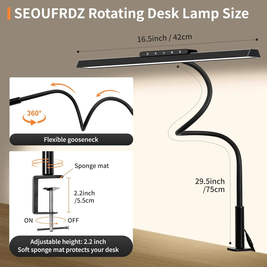 BowLift | Lumavue LED Desk Lamp with Clamp | Extra Wide Illumination | Stepless Dimmable & Adjustable Color Temperature | For Home Office & Screen Workstation