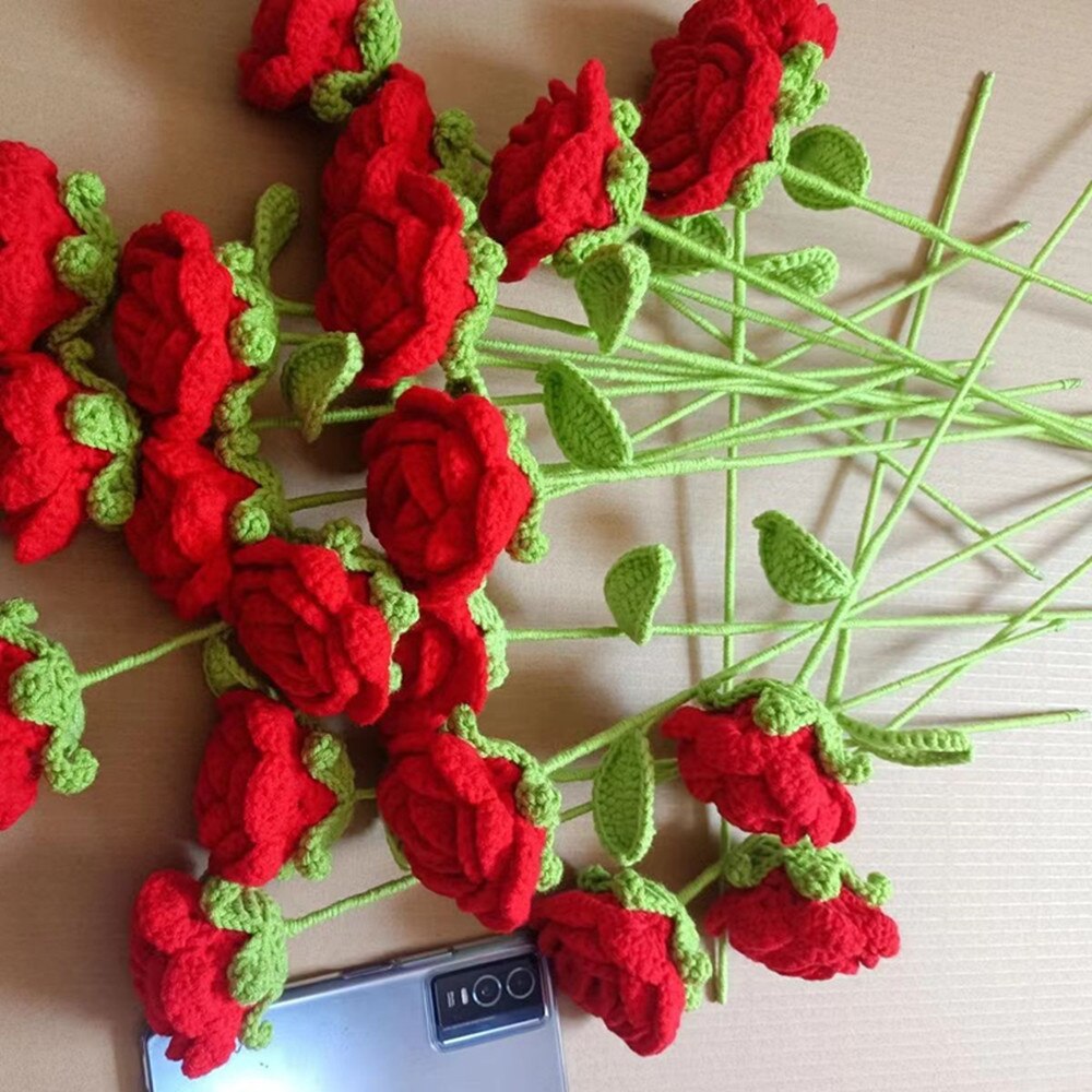 Hand-knitted rose bouquet