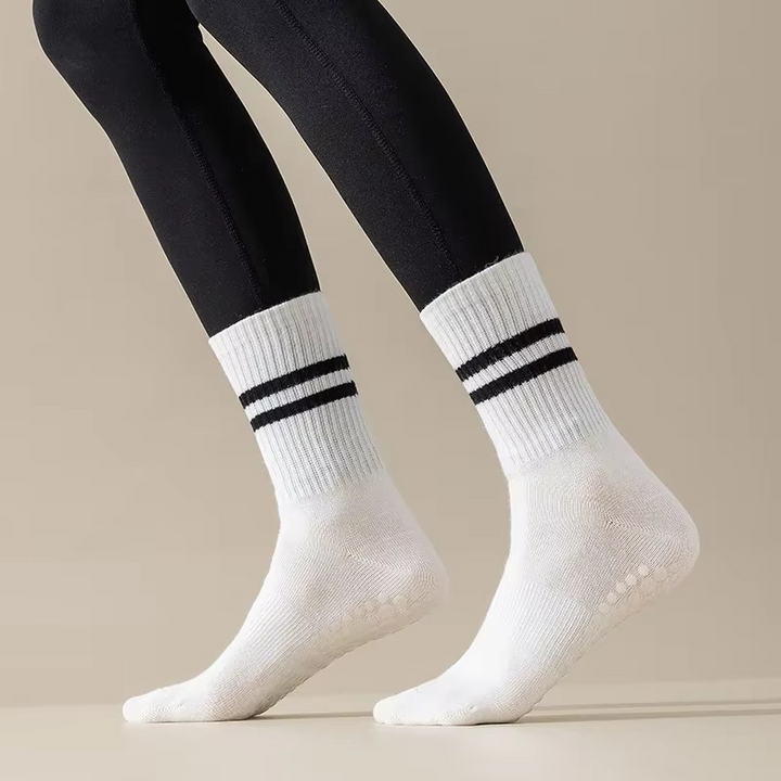BowLift | Unisex Mid-Calf Striped Yoga Socks - Non-Slip, Sweat-Absorbing, Odor-Control