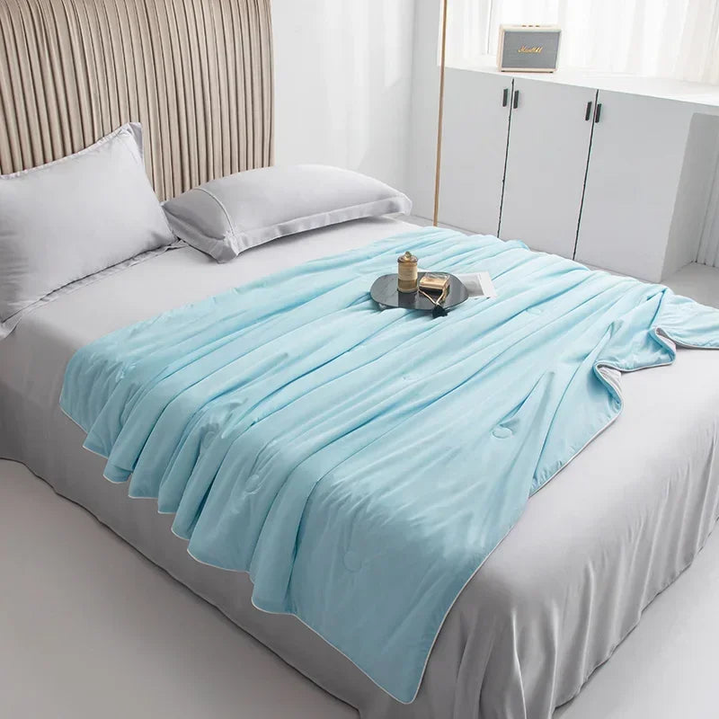 Air Condition Summer Comforter — Pure Color Ice Silk Cooling Blanket, Lightweight & Smooth Twin/King Size Quilt | Bowlift