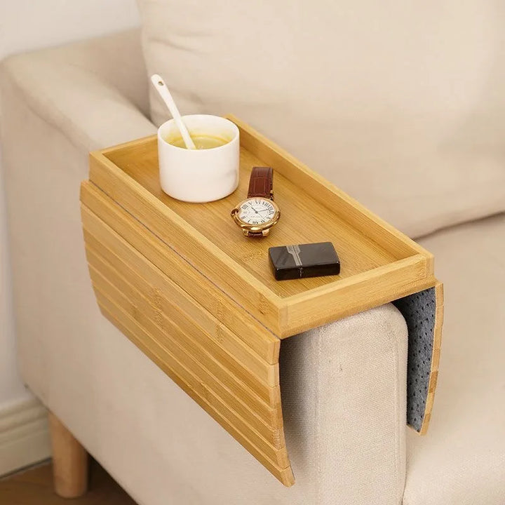 Minimalist Bamboo Sofa Armrest Organizer | Bowlift