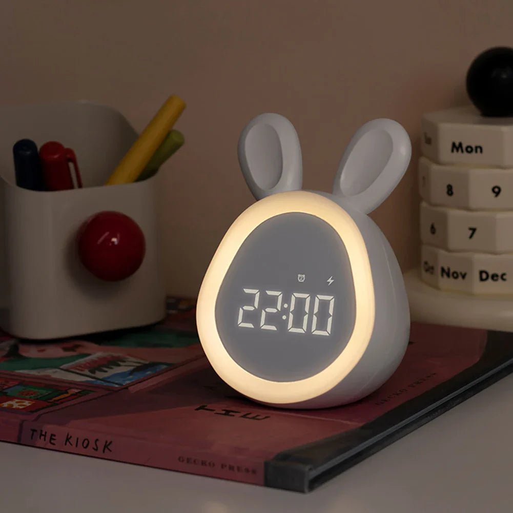 Rabbit-Shaped Kids' Alarm Clock with LED Night Light - BunniGlow | Bowlift
