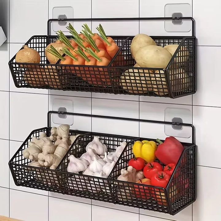BowLift | KITCHEN BASKET 3in1 Storage Rack | For Onion, Garlic & Ginger | Rustproof & Wall-mounted – Black