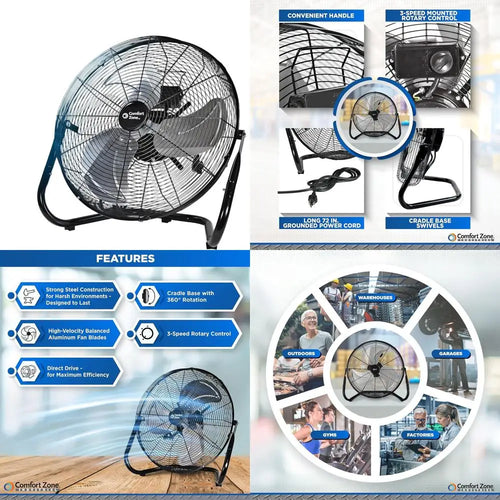 18-Inch Industrial High-Velocity Floor Fan – 3-Speed Adjustable Tilt with Carry Handle for Workshop & Home Use | Bowlift