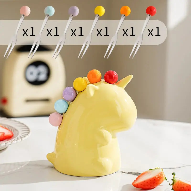 BowLift | Ceramic Unicorn Stainless Steel Fruit Fork Set