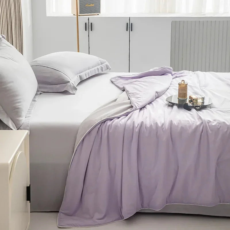 Air Condition Summer Comforter — Pure Color Ice Silk Cooling Blanket, Lightweight & Smooth Twin/King Size Quilt | Bowlift