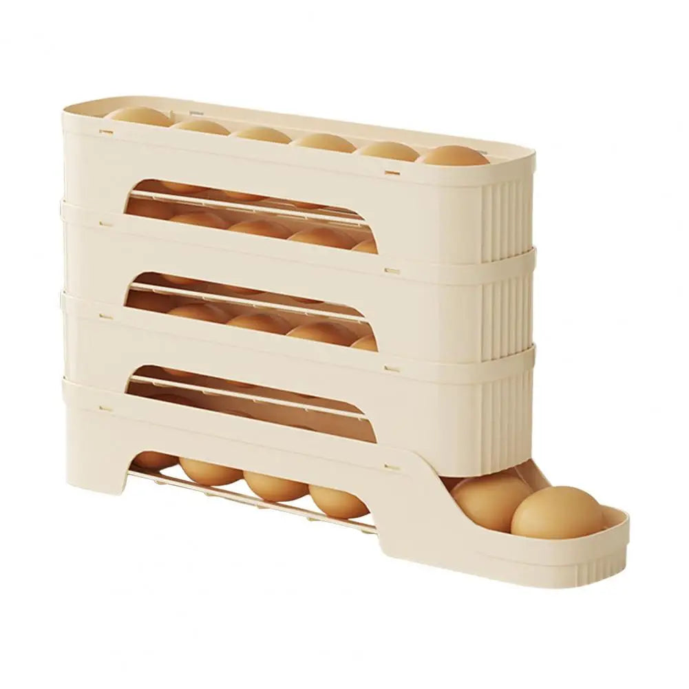 BowLift | Egg Box RolloMaxx | 4-Tier Egg Organizer | Space-Saving & Self-Rolling | Transparent Design