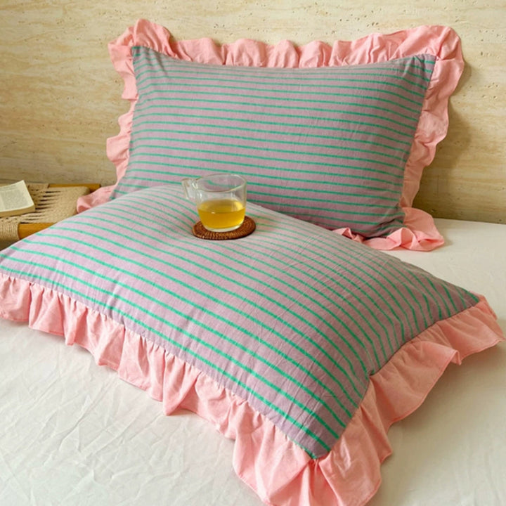 BowLift | Striped Ruffled Lace Pillowcases in Multiple Colors